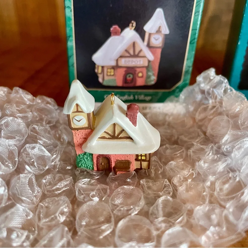 Hallmark Old English Village Ornament Bundle 1990's #10 Depot #7 Hats #6 Toys